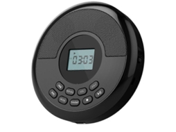Leitor de Cd Portátil Bluetooth Discman Recarregável com Alto falantes Duplos e Fones de Ouvido, Reprodutor de Cd e Mp3, Preto. TAISHENGDA