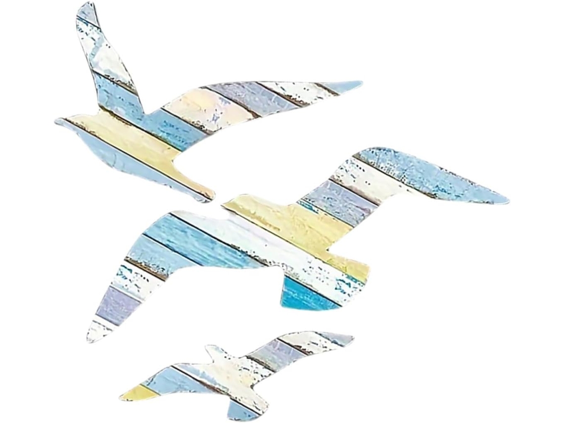 Decoração Parede Madeira Gaivotas Fácil Instalação 3 Peças Náutica Durável Estilo Mediterrâneo Costeiro Estar GOKOCO