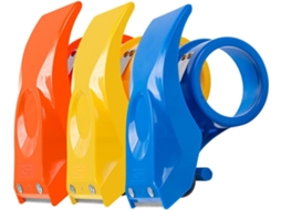 Dispensador de adesivo plástico Valiclud, 3 peças, com design ergonômico e cortador, ideal para selar e embalar.