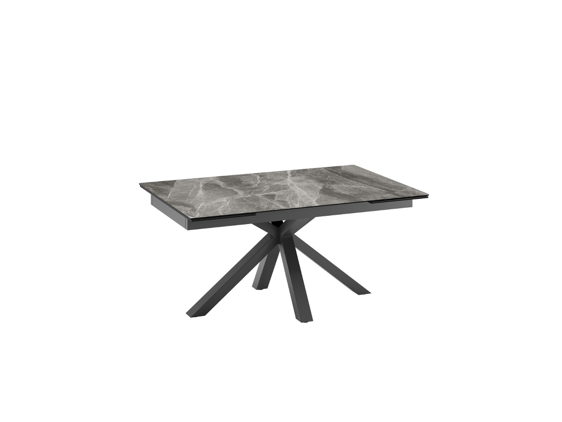 Mesa Extensível Ceramica 1 De 160/240 Cm Com Tampo Em Cerâmica De Mármore Antracite Brilhante Sobre Base De Vidro Temperado E Metal - Stones