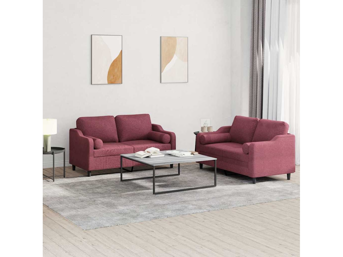 Vidaxl 2 Pcs Conjunto De Sofás Com Almofadas Tecido Vermelho-tinto
