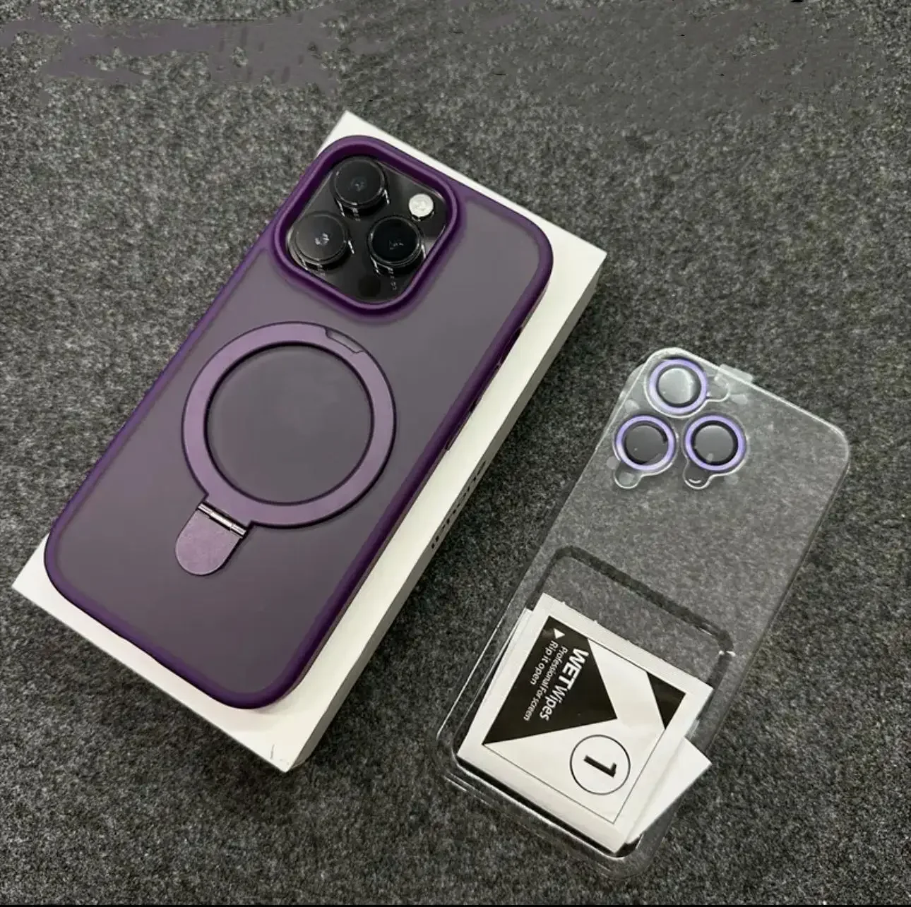 (iphone 14 Plus Roxo) Capa Magnética Com Suporte De Anel Metálico Para Proteção Da Lente.