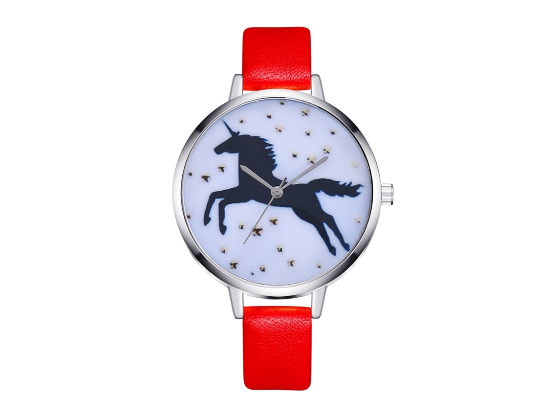 Relógio de Pulso Feminino Casual Simples de Quartzo com Pulseira de Pu Vermelho
