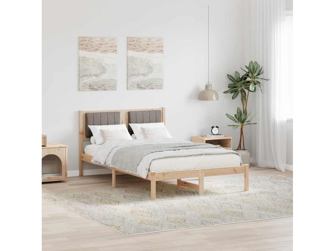 Vidaxl Estrutura De Cama Com Cabeceira Estofada Cinzento-acastanhado