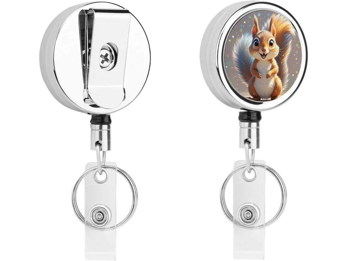 Porta Crachá Em Formato De Esquilo, Compacto E Leve, Retrátil, Em Metal, Com Clipe E Chaveiro Ideal Enfermeiros