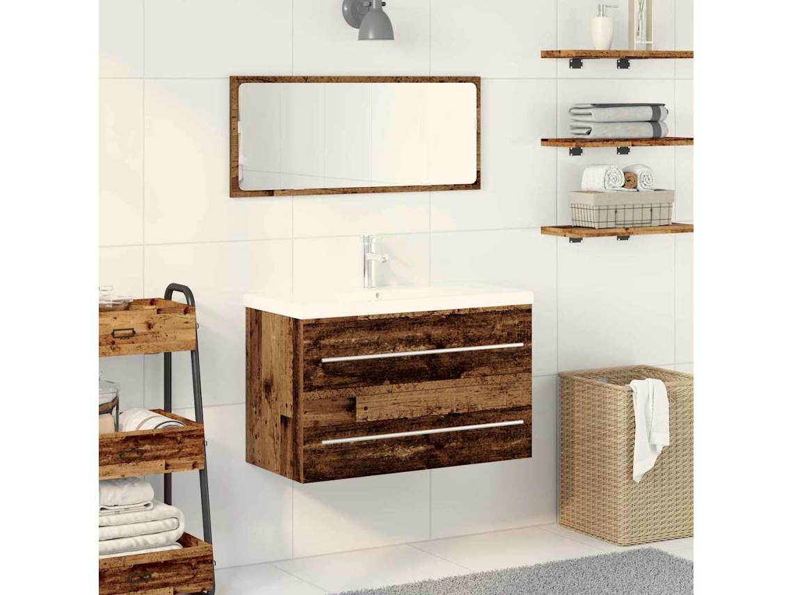 Vidaxl Armário Para Pia De Banheiro Madeira Antiga 80 X 38,5 X 48 Cm