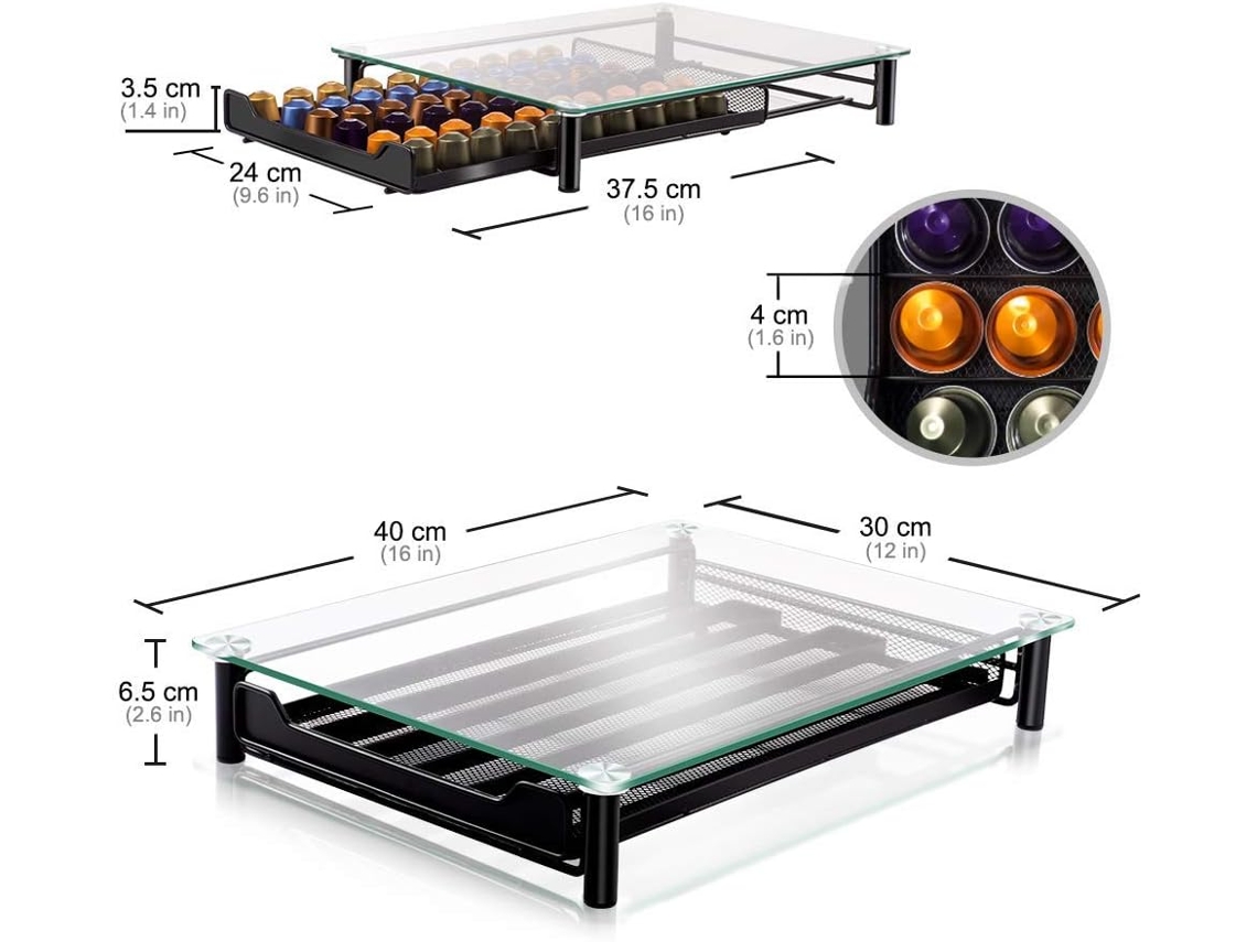 Porta Cápsula De Café Nespresso 60 Cápsulas Com Gaveta De Metal, Preto Zeuxo