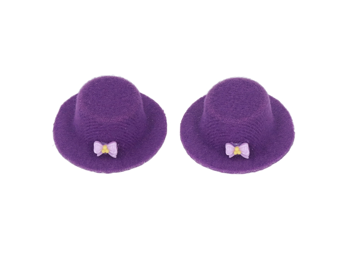 2pcs Chapéu De Festa Miniatura 1/12 Com Laço Para Boneca Acessório De Casinha De Bonecas Roxo