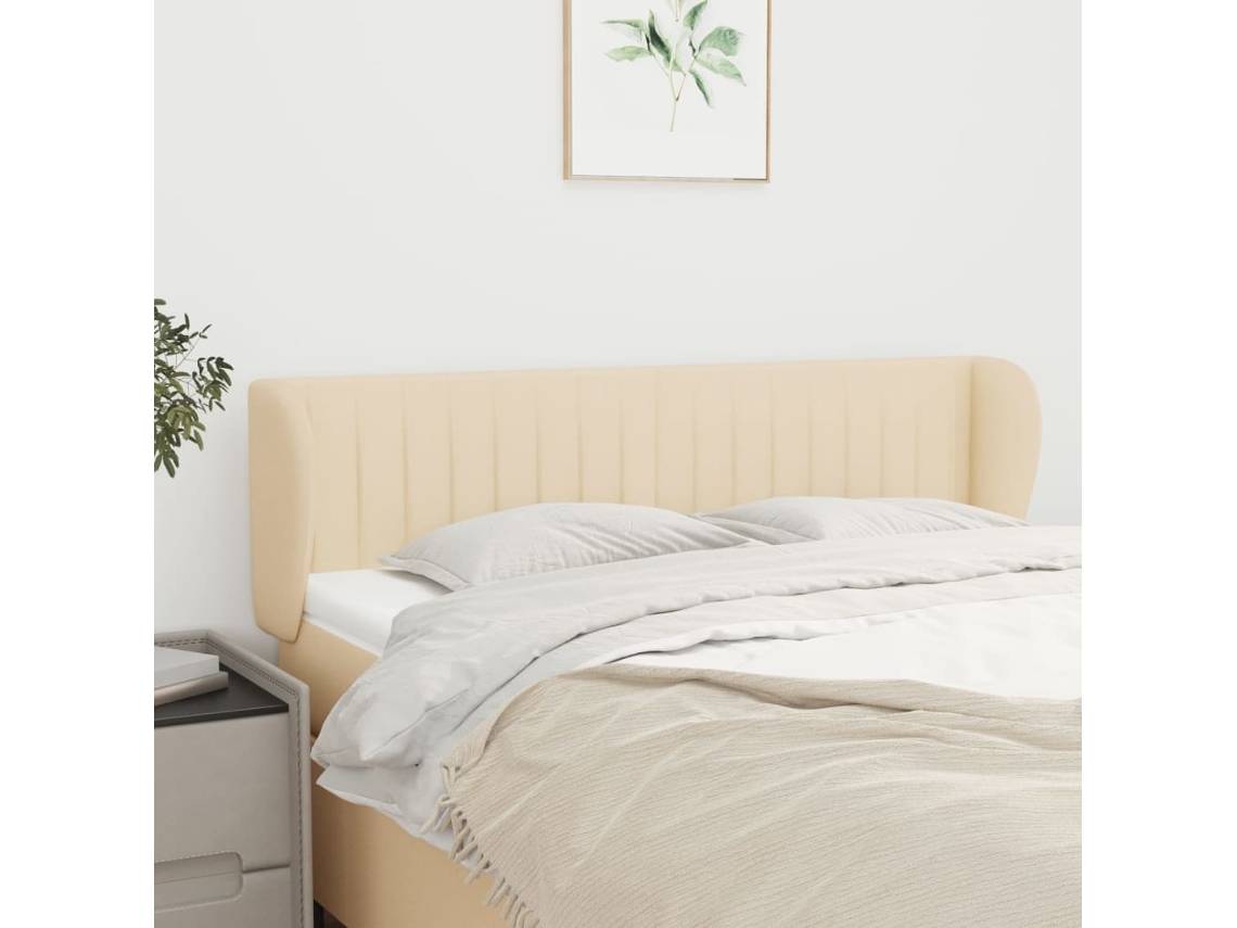 Vidaxl Cabeceira De Cama C/ Abas Tecido 147x23x78/88 Cm Creme