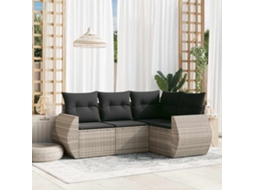 Vidaxl 4 Pcs Conj. Sofás Jardim C/ Almofadões Vime Pe Cinzento-claro