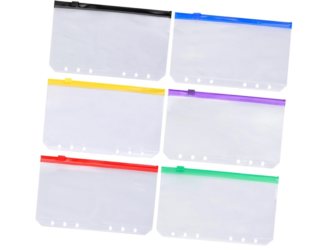 Pasta Organizadora Multifuncional Tamanho A6 com 6 Divisórias e Zíper, em PVC Transparente Fosco, Ideal para Mesa