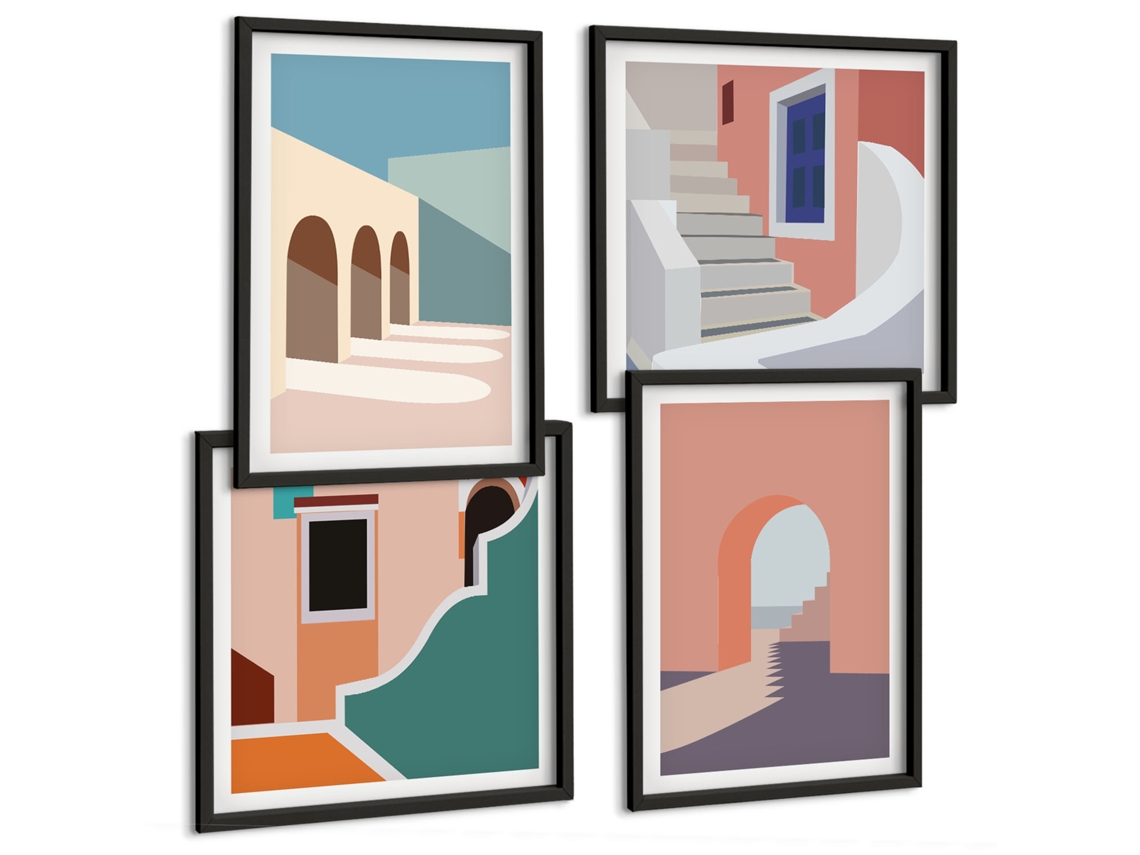 Composição De Quadros Gráficos Pastel De Arquitetura Espelharte (4 Peças)