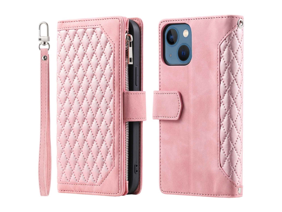 Capa Inch Para Iphone 13 Mini Pele Sintética Anti-choque Rosa