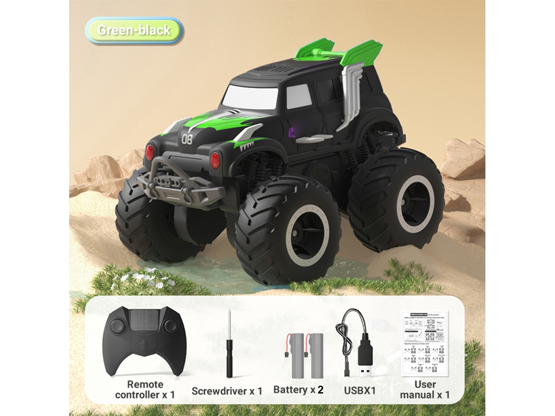 Carro De Stunt Controle Remoto Anfíbio 4wd 2.4ghz Off-road Com 2 Baterias Brinquedo Para Crianças Meninos Meninas Verde