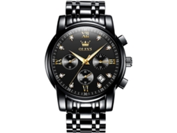 Lurelia Relógio Cronógrafo Masculino, Movimento De Quartzo, Data/calendário, Luminoso, Detalhes Com Strass, 41 Mm, Aço Inoxidável, Preto