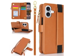 Capa Em Couro Pu, Com Suporte Para Apple Iphone 16 - Castanho