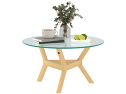 Mesa Lateral Redonda Em Vidro Temperado Com Pés Ajustáveis ​​e Estrutura Em Aço, Ideal Para Sala De Estar E Quarto. Sini Tech Store