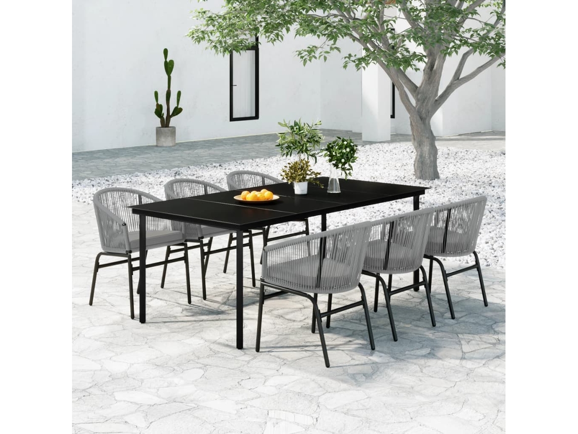 Vidaxl 7 Pcs Conjunto de Jantar para Jardim Cinzento