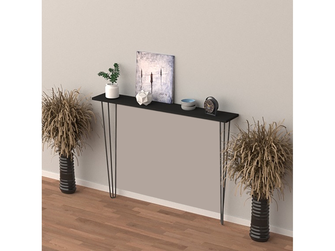 Kokemäki Console Table Metal/MDF 8 x 18 x 82 cm Black Fork [EN.CASA]