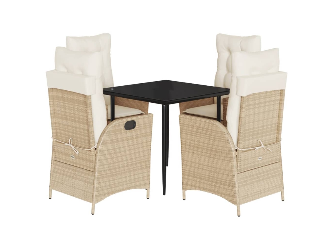 Conjunto de 5 Jantar para Jardim com Almofadões Vime Pe Bege MAISON EXCLUSIVE