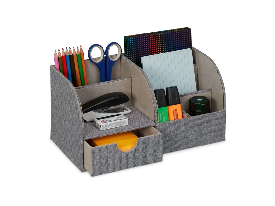 Organizador De Mesa Com Aparência De Linho Com 6 Compartimentos E Gaveta