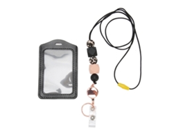 Cordón de Cuentas de Silicona Retráctil Con Porta Carnés Transparente para Estudiantes Y Trabajadores de Oficina Rosa Carne a