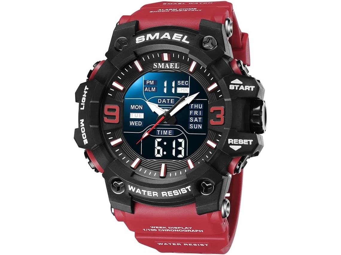 Lurelia Relógio Digital Masculino, Movimento De Quartzo, Analógico, Visor Digital, Led, Cronómetro, Alarme, Data/calendário, Duplo Fuso/mostrador