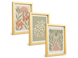 Composição De Quadros Padrões Florais Boho Espelharte (3 Peças 20x30 Cm)
