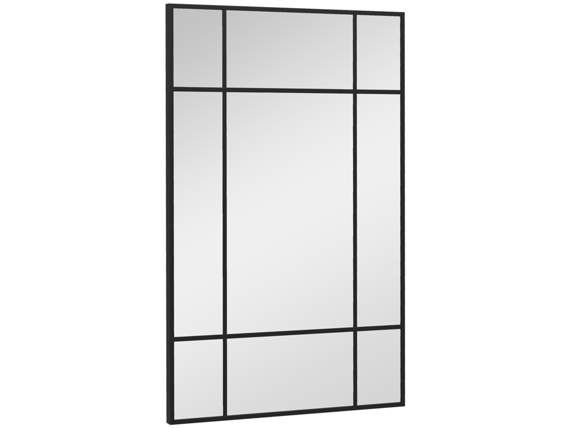 Espelho De Parede Retangular 90x60 Cm Com Moldura De Metal Decorativo Para Sala Quarto Entrada Preto