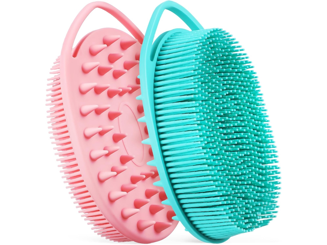 Conjunto De 2 Escovas Banho Silicone Com Ganchos Para Esfoliação Suave E Massagem Capilar Design Prático Higiênico Uma