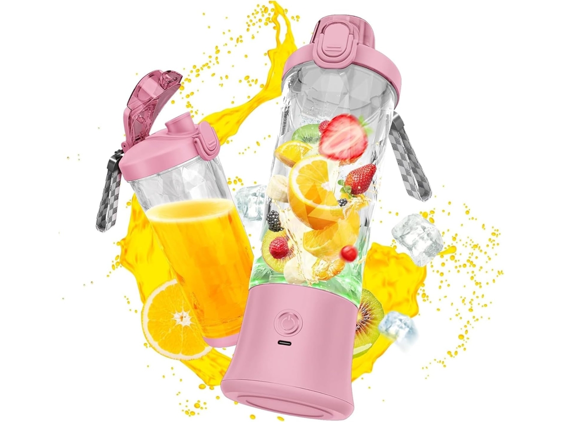 Liquidificador Portátil De 600ml Com 22000 Rpm, Potente E Com 6 Lâminas Para Smoothies E Shakes. Cor Rosa