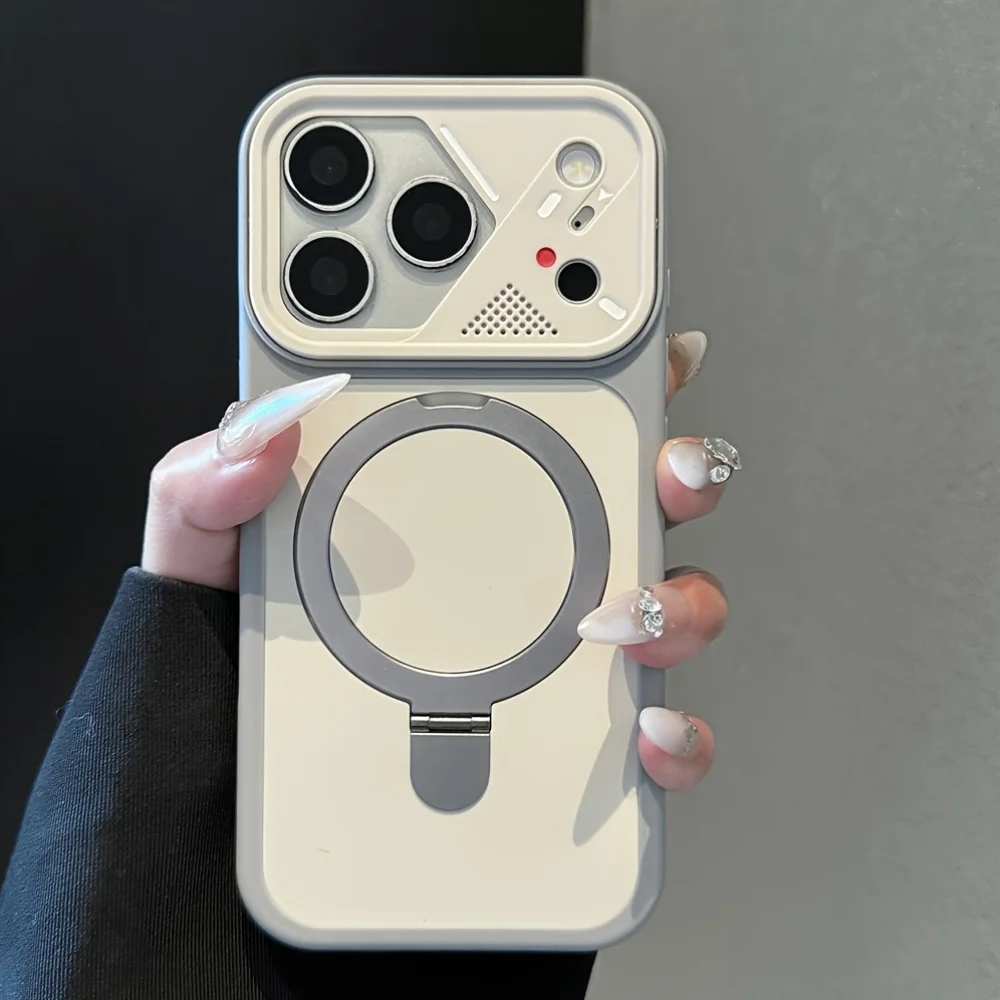 Capa Magnética Magsafe Para Iphone 13 Pro Max (cinza) Com Suporte De Anel Metálico.