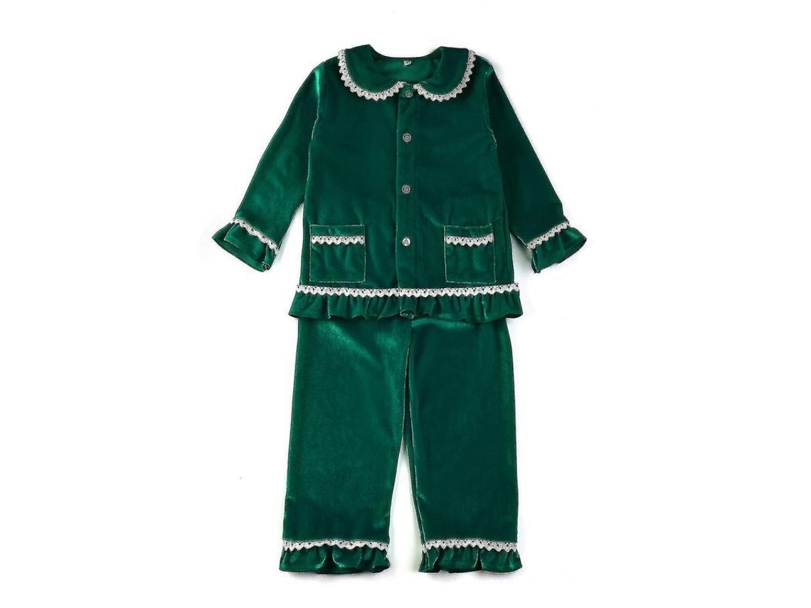 2026 pijamas de Natal Vermelhos para Meninos e Meninas Macios de Veludo Dourado Tamanho Regular Inverno 5 6t um Verde