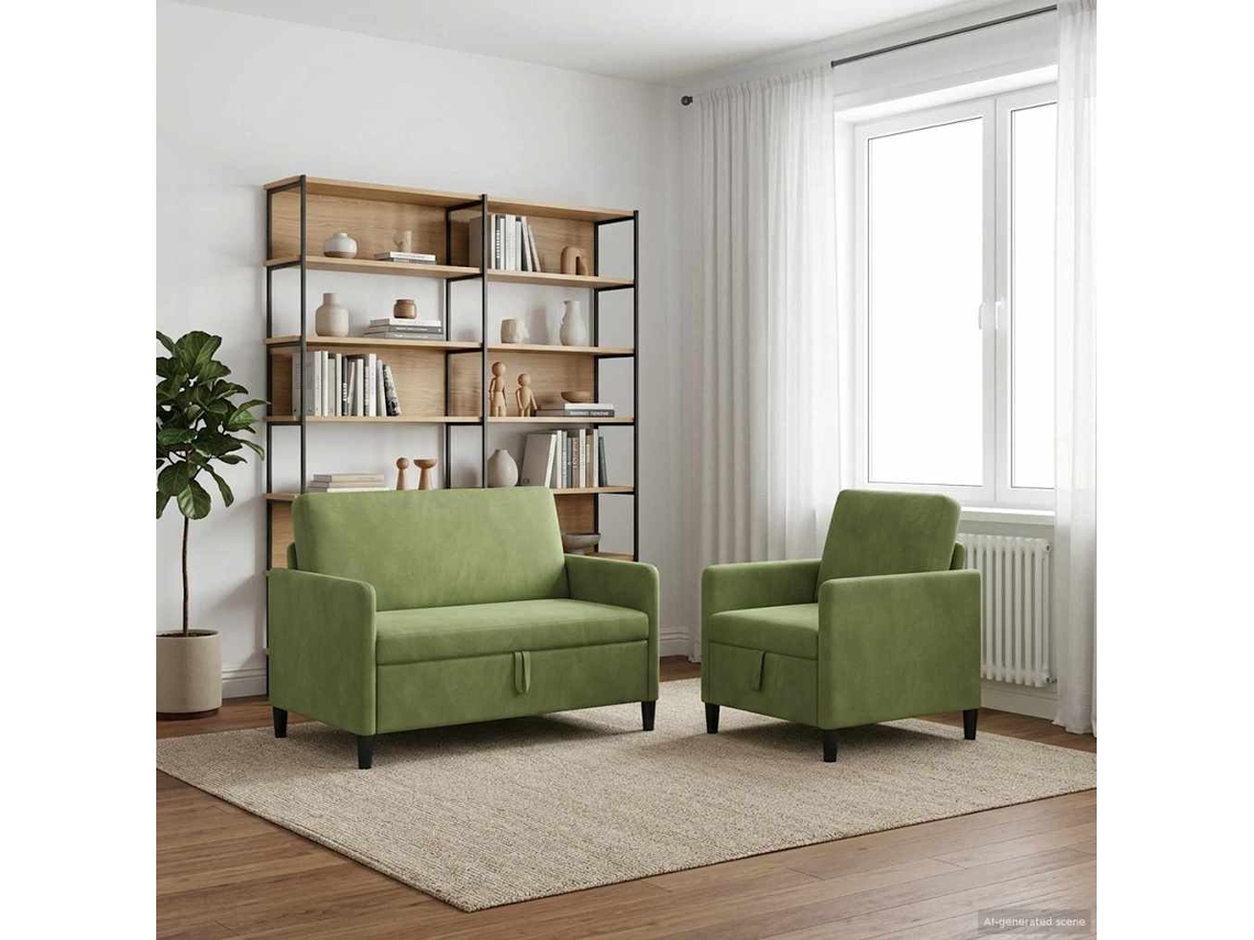 Vidaxl Conjunto De Sofá Com Armazenamento 2 Unid. Verde Claro