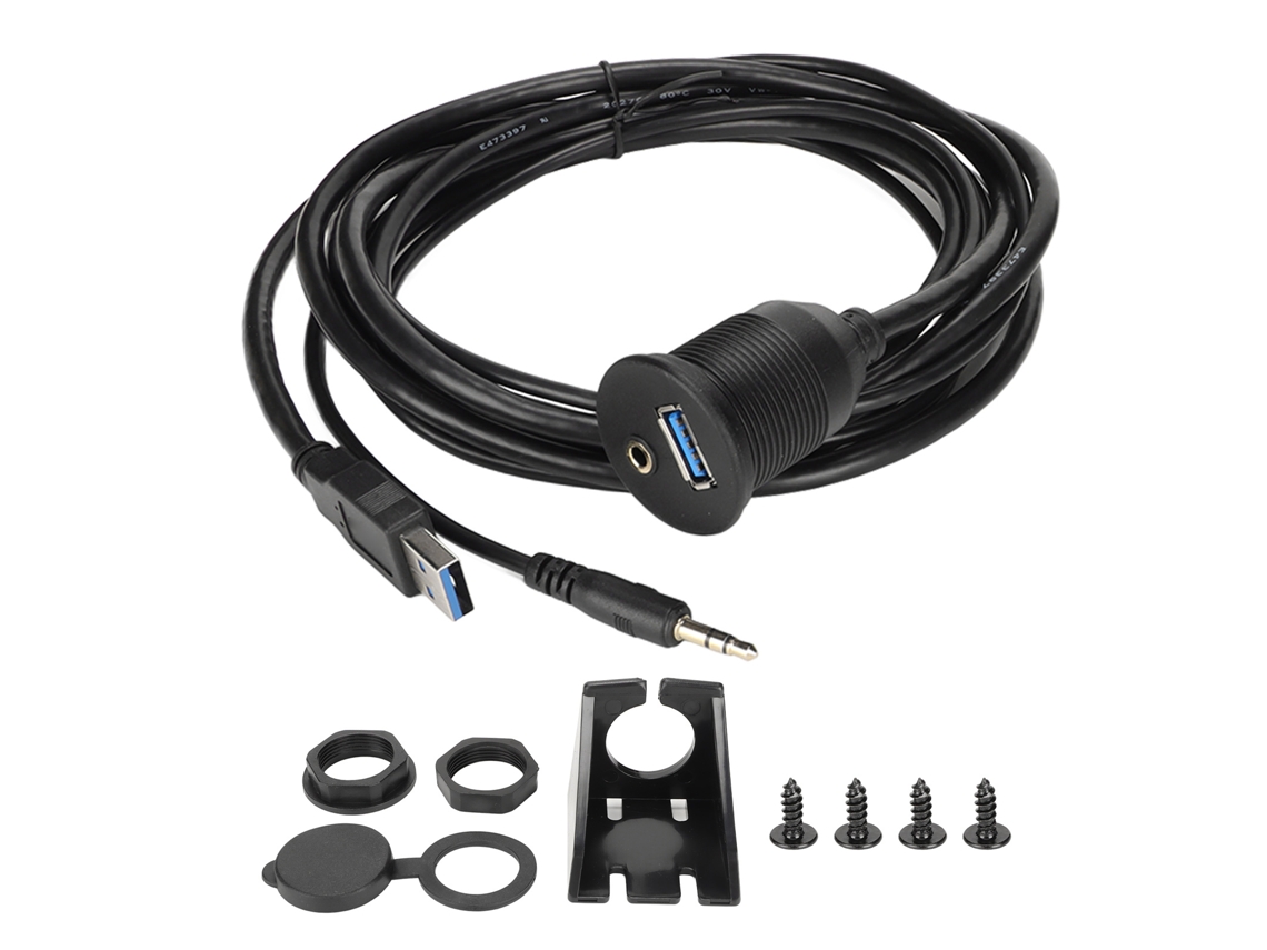 Cable de Montaje Empotrado de 2 M Usb 3.0 Aux 3.5 Mm para Coche, Barco, Motocicleta Con Indicadores Led.