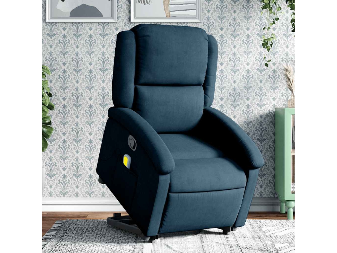 Vidaxl Poltrona Elevatória De Massagens Veludo Azul