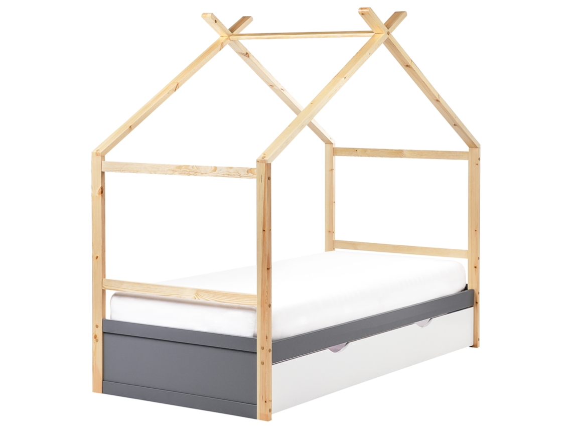 Cama Infantil Em Forma De Casa Com Arrumação Beliani Orgeval De Madeira De Pinho Cinzento 90x200