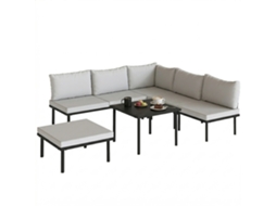 Conjunto Lounge 5 6p, Sofá 2l, 2 Cadeiras, Cadeira Canto, Mesa Ripas, Banquinho Pés