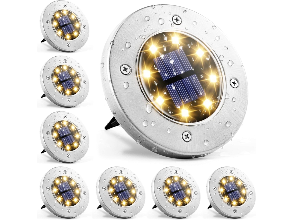 Luminárias Solares de Solo, 8 Leds, Quintal, Deck, Passarela e Pátio AQUAFORGE (8 Unidades, Branco Quente)