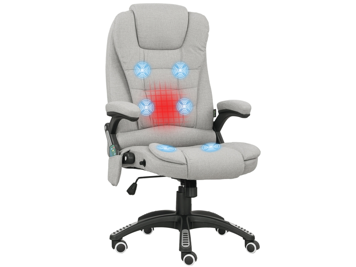 Cadeira De Escritório Cinza Com Massagem E Aquecimento, Altura Ajustável, Encosto Reclinável, Controle Remoto