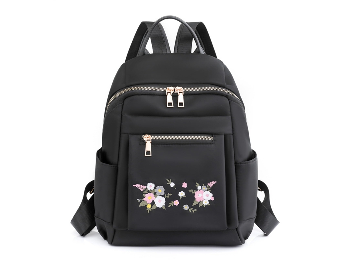 Mochila Viagem Feminina - Mochila Casual Leve - Estilo Feminino - Estampado Floral - Preto