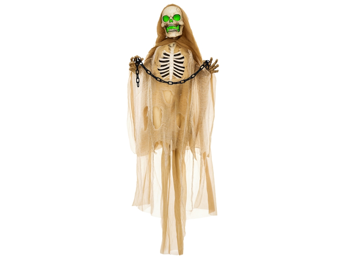 Esqueleto Pendurado Animado De Halloween Com Cabeça Luminosa E Som, Braços Flexíveis