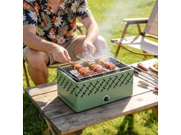 Barbecue A Carvão 45,5x29x21 Cm Com Ventilador Integrado, Temperatura Ajustável E Bandeja De Carvão, Verde-claro