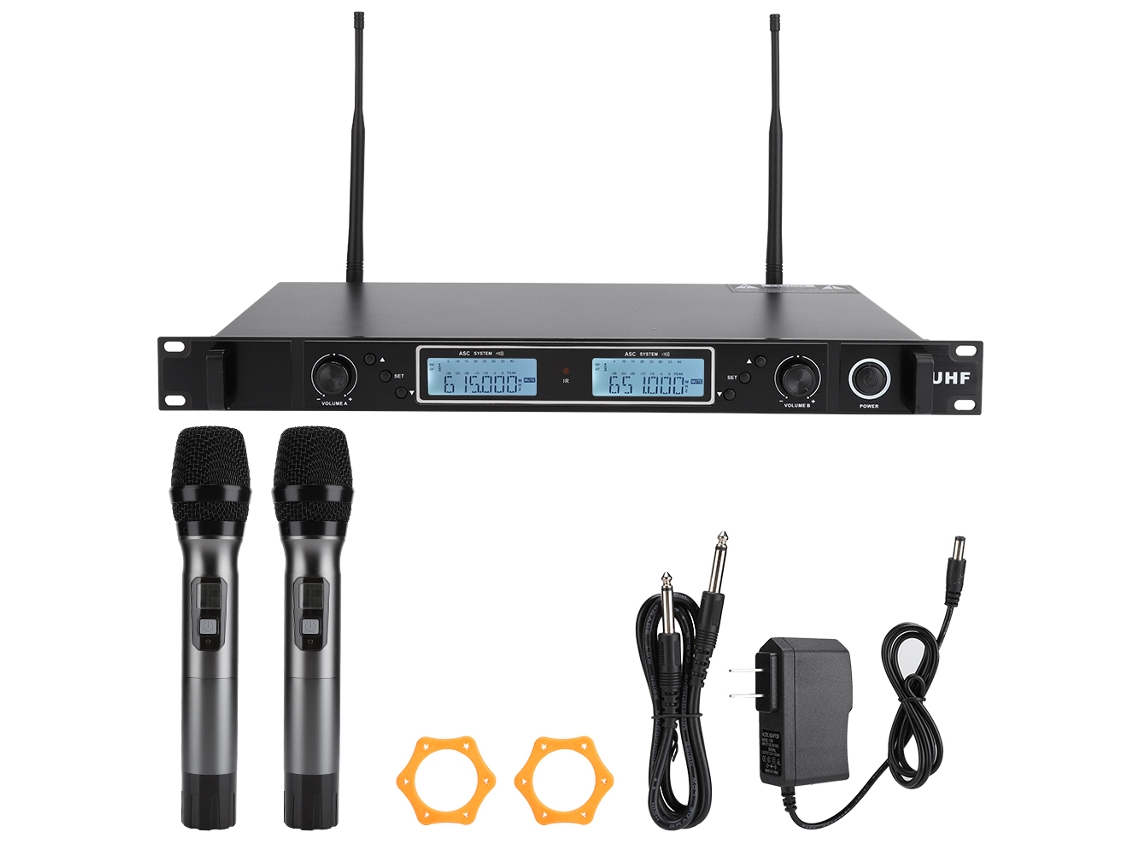 Microfone Sem Fio Uhf De Mão Com 2 Microfones Para Oratória Ou Karaokê