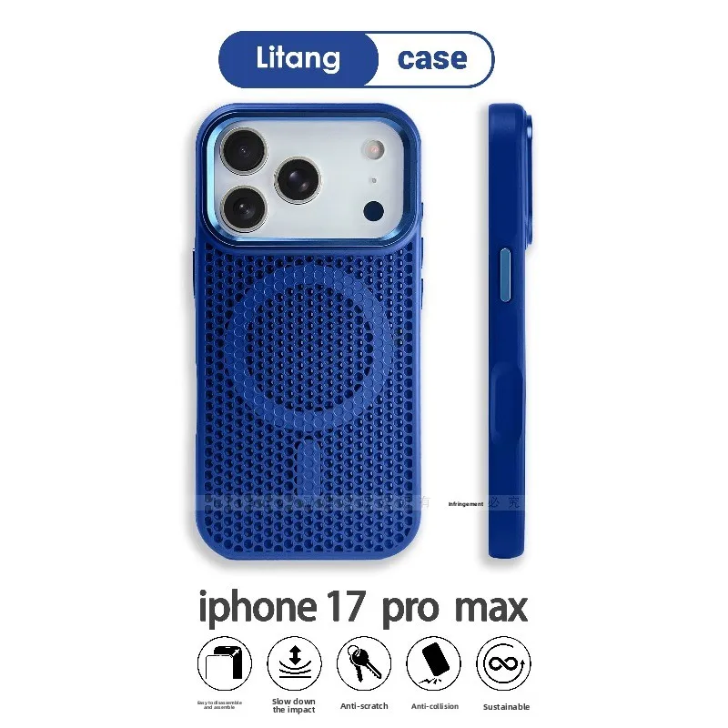 Capa Protetora Magnética Para Carregamento Sem Fio (azuis, Para Iphone 13 Pro Max) Com Tela De Dissipação De Calor.