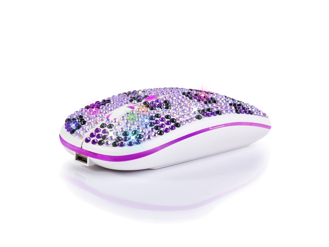 Rato YIZHOOD Bluetooth 5.0 sem fio 2.4G recarregável cravejado de diamantes silencioso ultrafino USB portátil para laptop PC roxo