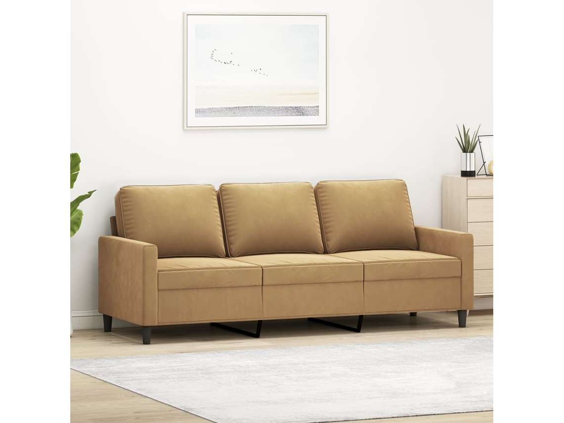 Sofá De 3 Lugares | Sofá Da Sala | Sofá De Relaxamento 180 Cm Veludo Castanho Wsd325102 Lovely Home