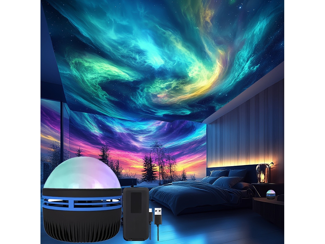 Projetor Led Aurora Boreal com Controle Remoto e Interface Usb, Mudança de Cor MDUG
