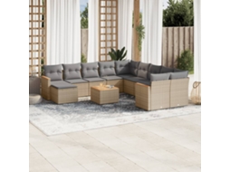12 Pcs Conj. Sofás Jardim C/ Almofadões Vime Pe Bege Misturado Dkd Home Decor