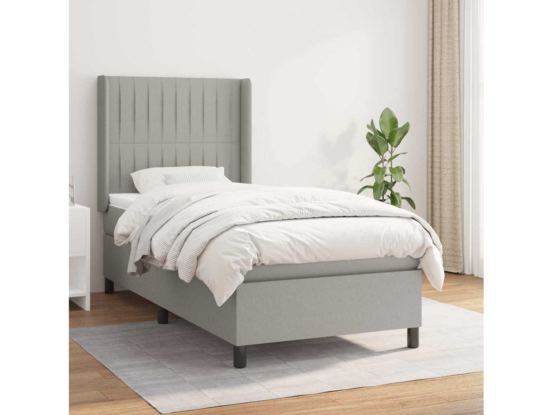 Vidaxl Cama Com Molas/colchão 90x200 Cm Tecido Cinza-claro